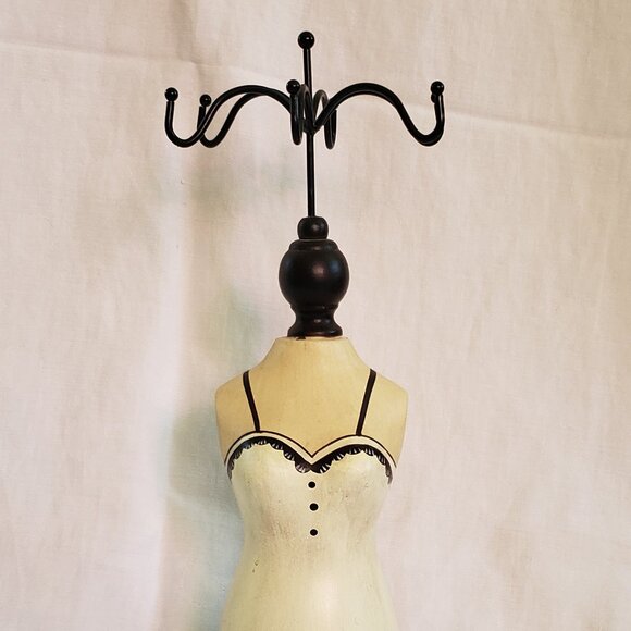 Standing Victorian Mannequin Black & White Pedestal Jewelry Holder 14 Inch Tall - Picture 9 of 9